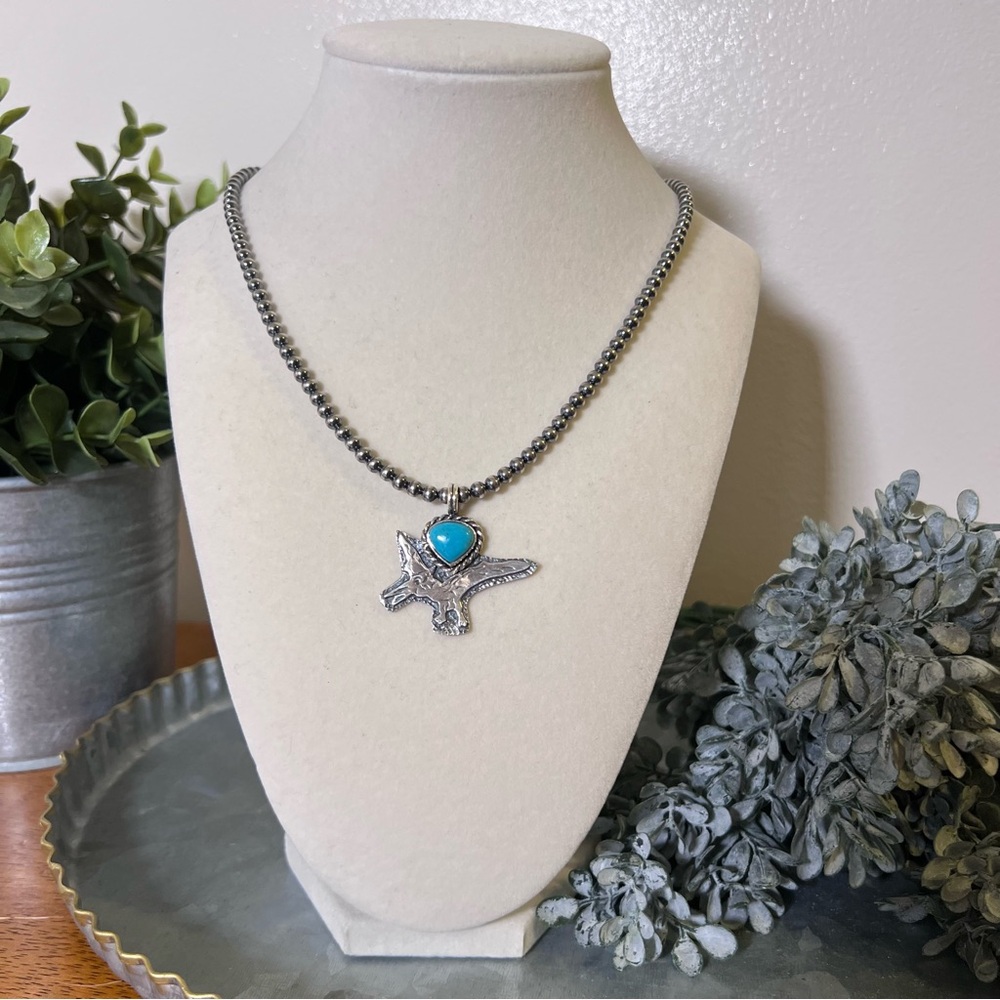 925 Sterling Silver Turquoise Dinosaur Pendant | Southwestern - Picture 7 of 13